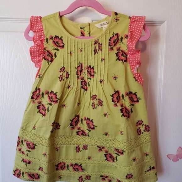 Matilda Jane Sz 6 Imagination Tunic Top Green Pink Floral Top with Ruffle NEW - Picture 2 of 9